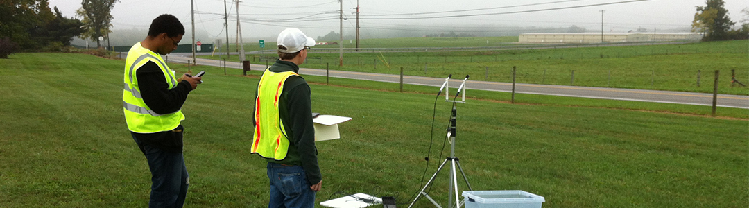 Students taking outdoor noise measurements. 